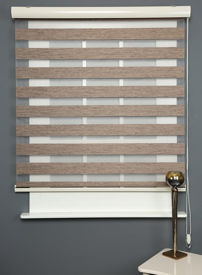 Shadesu Custom Size Zebra Blinds for Windows, 77" W x 72 H, Brown, Dual Layer Free-Stop Zebra Shades, Light Control for Day and Night, Sheer Blinds for Indoor Windows, Bedroom, Kitchen
