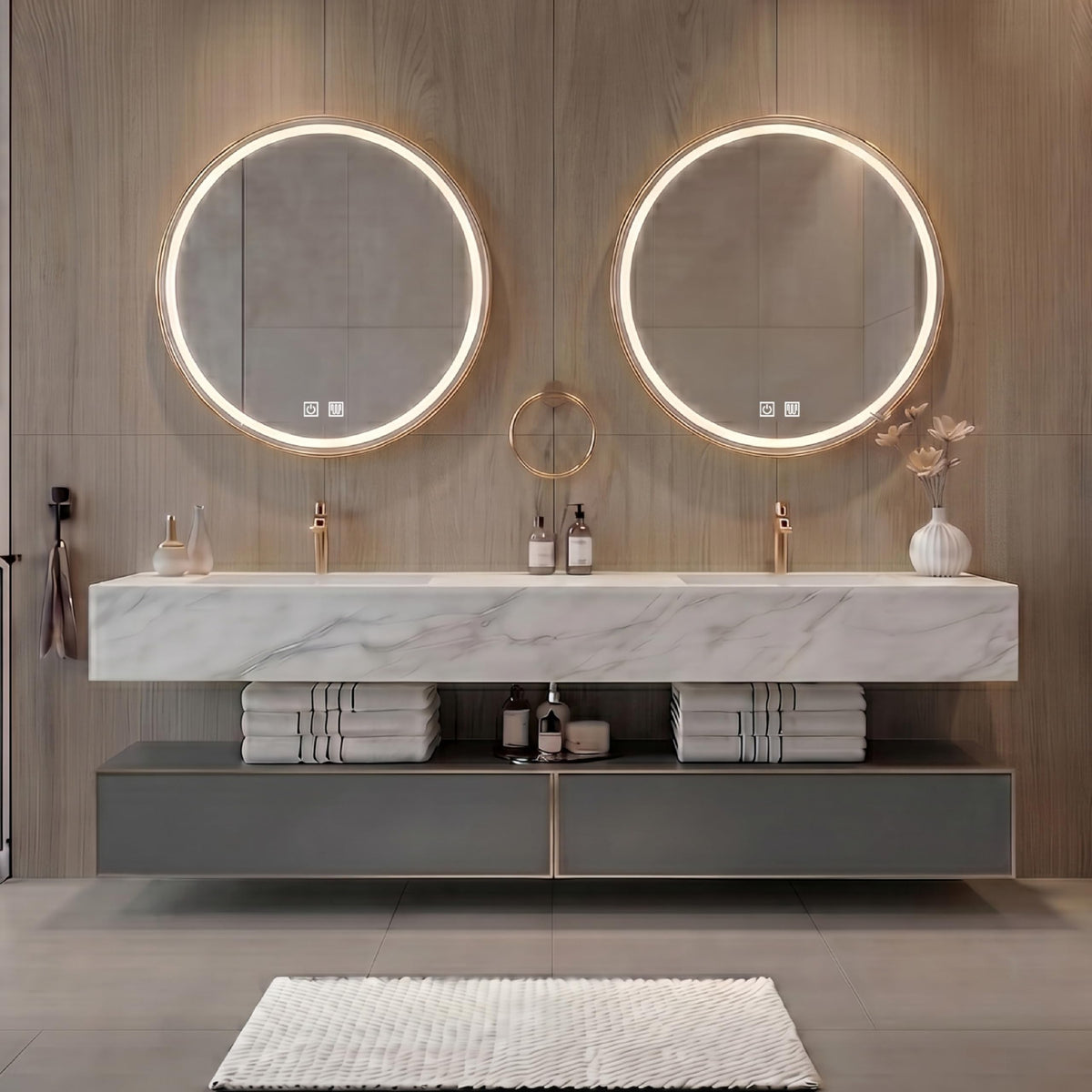 LUVISONA 84 Inch Floating Bathroom Vanity with Double Sink & Open Shelf