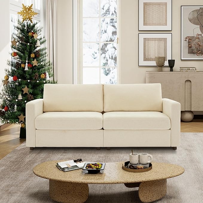 Tbfit Sectional Couch Loveseat, 79" Modern Comfy Sofa with Deep Seat, Removable Cover & Reversible Cushion, Beige