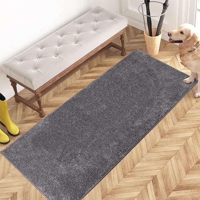 PURRUGS Dirt Trapping Door Mat 24" x 59", Non-Slip Machine Washable Entry Rug, Shoe Scraper, Dog Doormat, Super Absorbent Welcome Mat for Front & Back Door, Muddy Shoes & Paws, Light Grey-Dark Grey