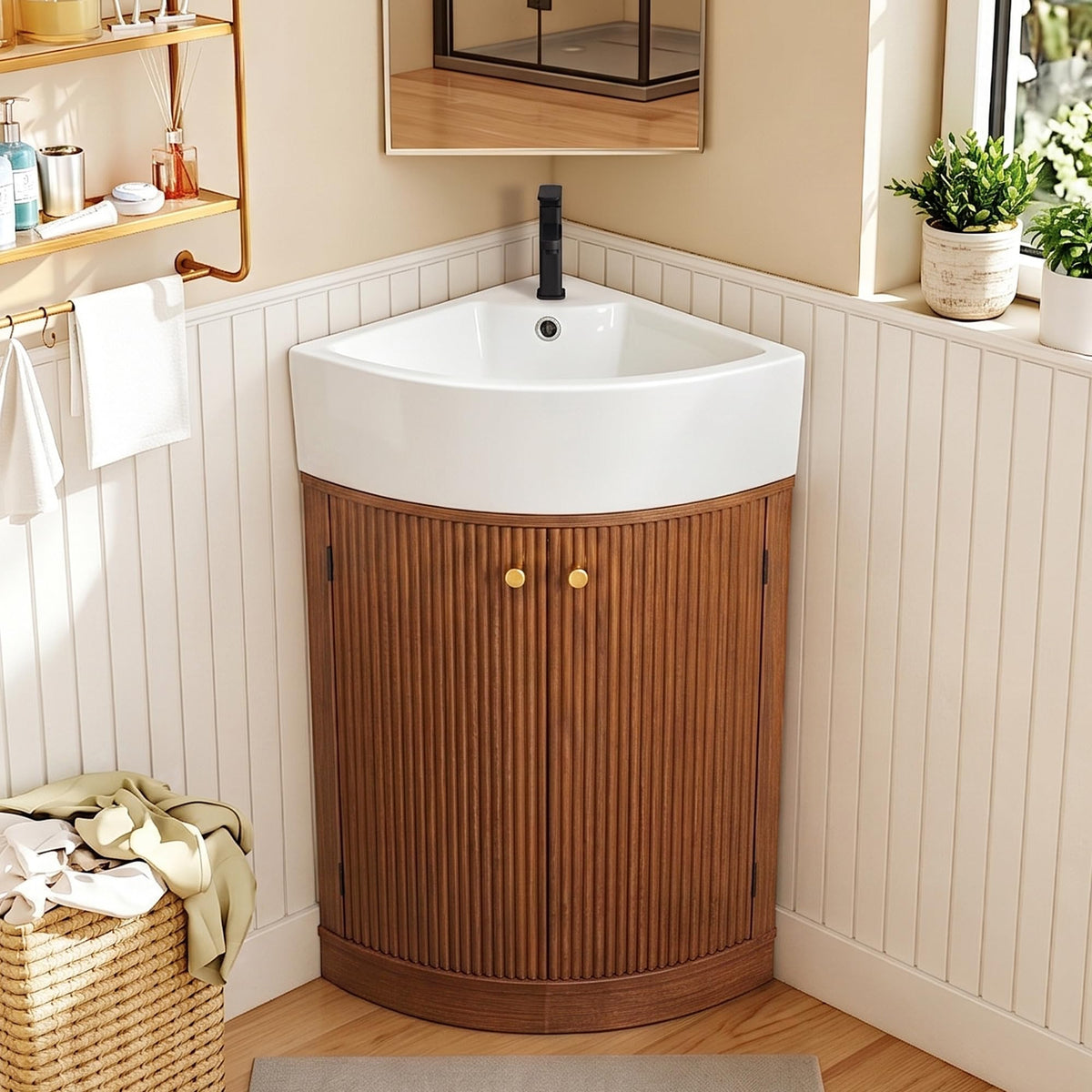 XUZENEST 23”Corner Bathroom Vanity with Ceramic Sink Combo for Small Space