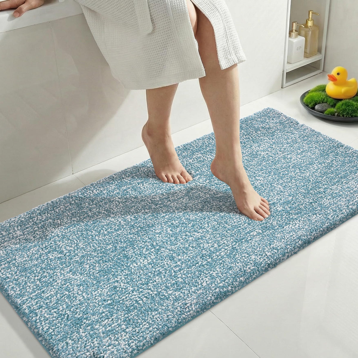 Yimobra Cushioned Anti-Fatigue Long Bathroom Runner Rug, Non Slip Washable Bath Mat, Dense Soft for Double Sink Vanity, Tired Feet Comfort, Absorbent, 47" X 24" (3.9' × 2.0'), Denim Blue