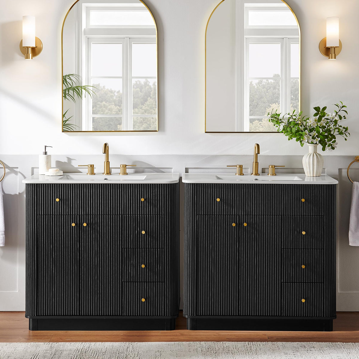 T4TREAM 72" Fluted Bathroom Vanity with 2 Single Sinks, Black Oak