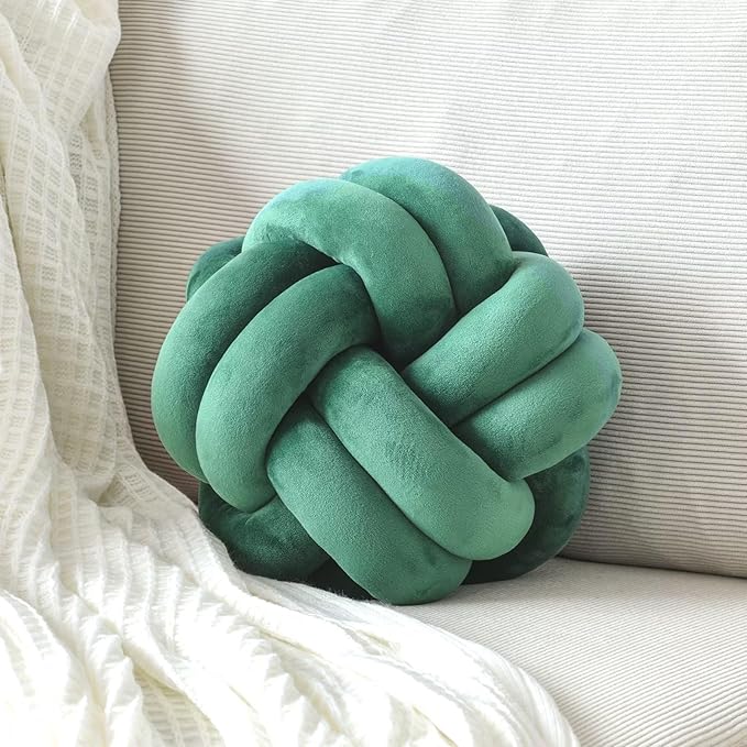 Knot Pillow Ball, Soft Decorative Throw Pillows Cushion, 11 Inch Round Plush Knotted Pillows Dark Green Pillow, Modern Home Throw Knot Decorative Cushion for Bedroom, Sofa, Couch