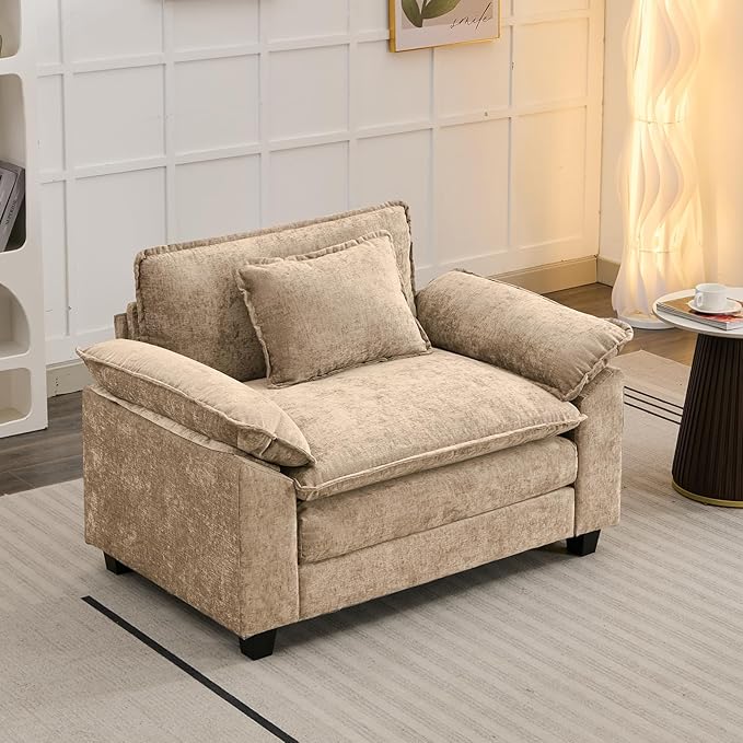 Modular Sectional Sofa, Comfy Cloud Couch Sectional Sofa, Chenille Sofa Sleeper Deep Seat Sofa with Throw Pillows for Living Room (Khaki, 53"- Single Seat)