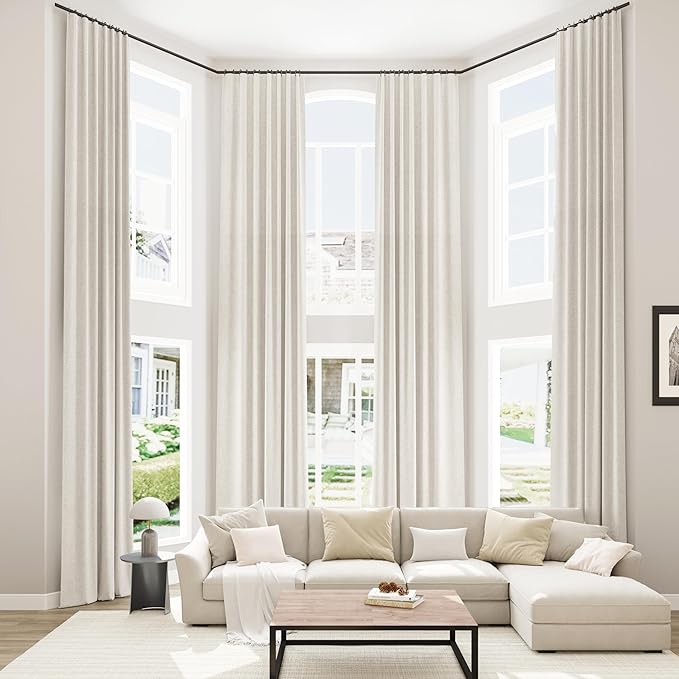 Guken 100% Blackout Cream Linen Curtains 52 Inch Wide by 136 Inch 2 Panels Set for Living Room Bedroom Back Tab Thermal Insulated Black Out Linen Drapes Room Darkening Window Curtains