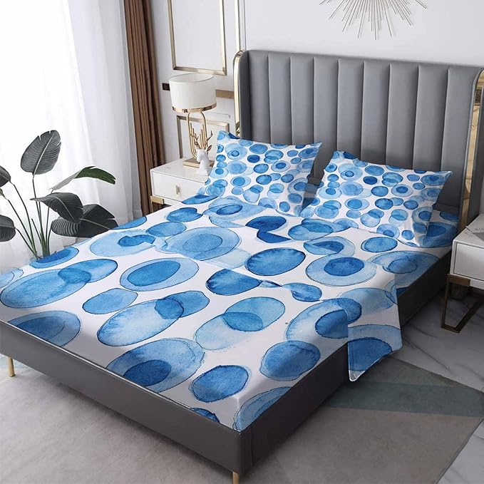 Polka Dot Sheets Twin - Polka Dot Decor, Blue and White Bed Sheets & Bedroom Decor, Soft Breathable Microfiber Deep Pocket Patterned Bedding Sheets & Pillowcases