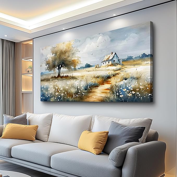FUHAIHUA Large Canvas Wall Art For Bedroom Wall Decor For Living Room Modern Office Decorations Pastoral Pictures Scenery Watercolour Wall Paintings Artwork Farmhouse Home Decor Mural 30x60 In
