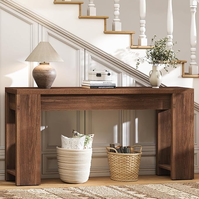 71" Extra Long Console Table, Wood Farmhouse Entryway Table, Plank and Beam Console Tables for Living Room, Entry, Entrance, Behind Couch, Hallway, Foyer, Narrow Sofa Tables for Front Doo