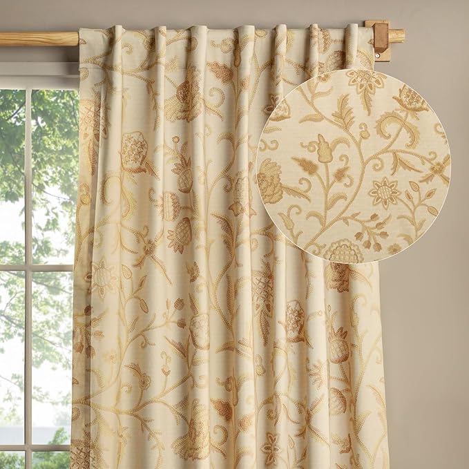 Maison d' Hermine Curtains for Living Room 100% Cotton 84 inch Length One Panel Light Filtering Curtains for Bedroom Windows with Rod and Loop Pockets Drapes (Artisan Love Cream, 50" W x 84" L)
