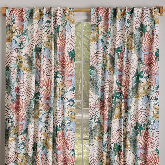 Maison d'Hermine Curtains for Living Room 100% Cotton 84 inch Length Two Panels Window Curtains for Bedroom with Loop & Rod Pockets - Oasis, 50" W x 84" L