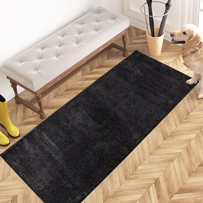 PURRUGS Dirt Trapping Door Mat 24" x 59", Non-Slip Machine Washable Entry Rug, Shoe Scraper, Dog Doormat, Super Absorbent Welcome Mat for Front & Back Door, Muddy Shoes & Paws, Charcoal