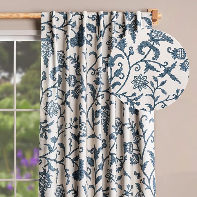 Maison d' Hermine Curtains for Living Room 100% Cotton 124 inch Length One Panel Light Filtering Curtains for Bedroom Windows with Rod and Loop Pockets (Artisan Love Norwegian Blue, 50" W x 124" L)