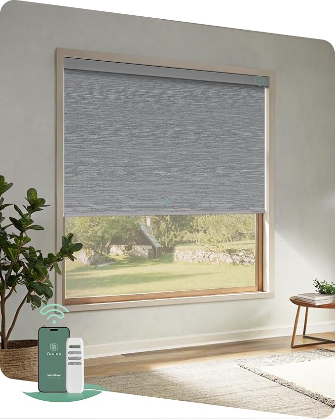 Yoolax Motorized Blinds with Remote, Blackout Remote Shades for Windows, Automatic Roller Shades Cordless Electric Blinds for Bedroom Living Room Office, Custom Size (Jacquard Gray)