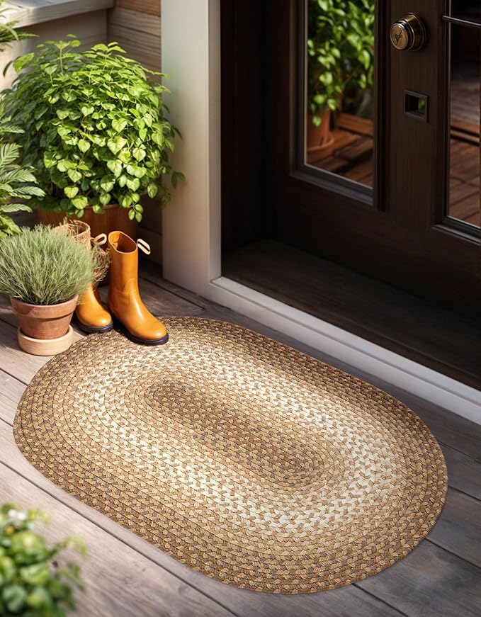 Tranquility TQ52 Natural 3' x 5' Oval - Braided Area Rug, Home Decor, Floor Mat or Bedroom Rug - Easy Care, Ideal for High Traffic Areas in Hallway and Living Room - Made in USA