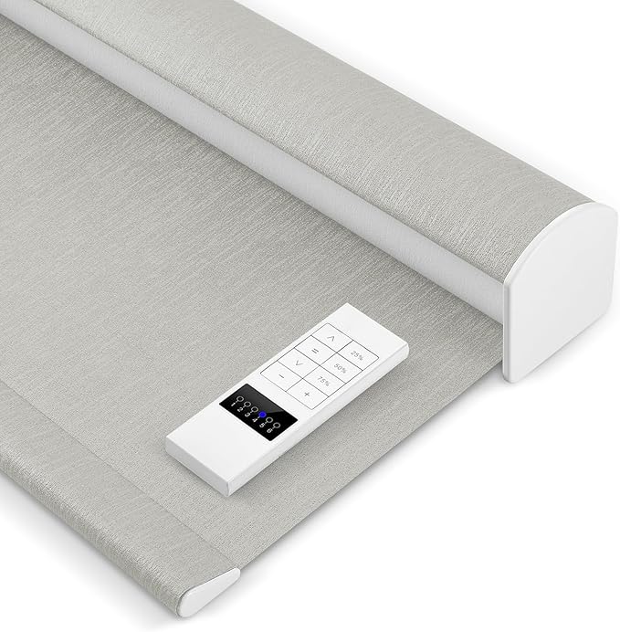 Zshine Motorized Blackout Window Blinds Customize Width (23-95 Inches) Remote Control Wireless and Rechargeable Roller Shades Blinds for Windows, Home, Office, Hotel, Club, Restaurant(82164B)