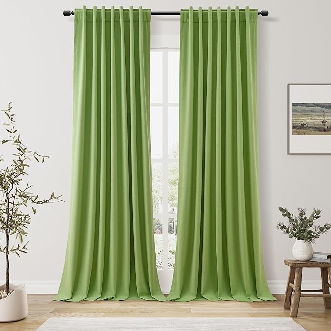 Guken 100% Blackout Curtains 102 Inch Length 2 Panels Set for Living Room Bedroom Back Tab Thermal Insulated Black Out Linen Drapes Room Darkening Lime Green,52x102