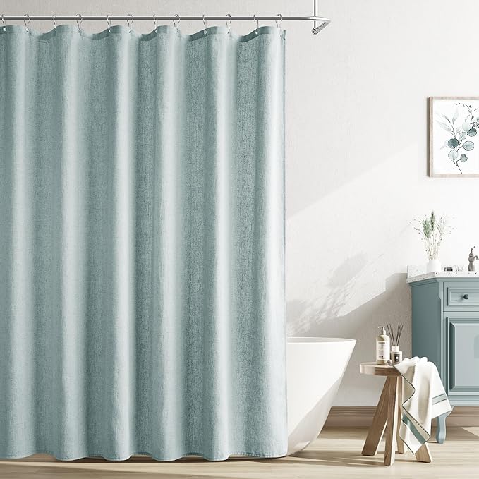 Naturoom Blue Linen Shower Curtain, Cloth Textured Fabric Shower Curtain Set with Hooks, Simple Elegant Modern Farmhouse Country Ultra Thick Bath Curtains for Bathroom,Water Repellent,72x84