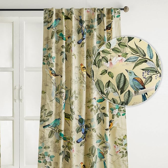 Maison d' Hermine Curtains for Living Room 100% Cotton 84 inch Length One Panel Light Filtering Curtains for Bedroom Windows with Rod and Loop Pockets Drapes (Solstice Garden Glade, 50" W x 84" L)