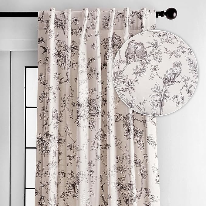 Maison d' Hermine Curtains for Living Room 100% Cotton 84 inch Length One Panel Light Filtering Toile Curtains for Bedroom Windows with Rod and Loop Pockets Drapes (Jouy Paradise Grey, 50" W x 84" L)