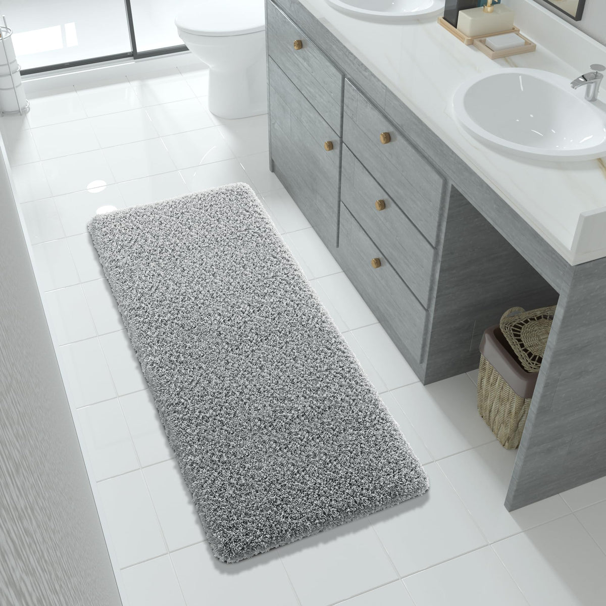 Yimobra Bathroom Runner Rug Non Slip Washable 56x24, Fluffy Bath Mat, Gray
