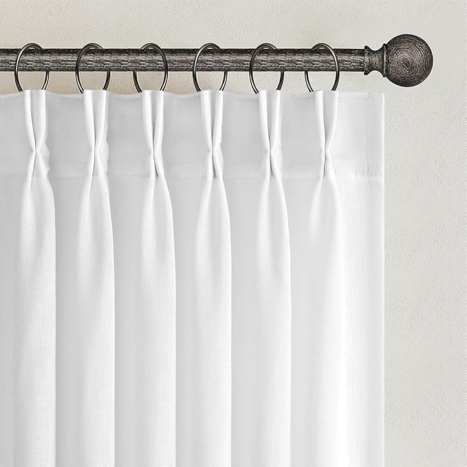 Topfinel 105 Inch Curtains 2 Panels Set,Two Packs Pinch Pleat Back Tab Linen Window Semi Sheer Privacy Thick Decorative Curtain Drapes for Living Room Bedroom,40x105 in Long,Ivory/Snow White