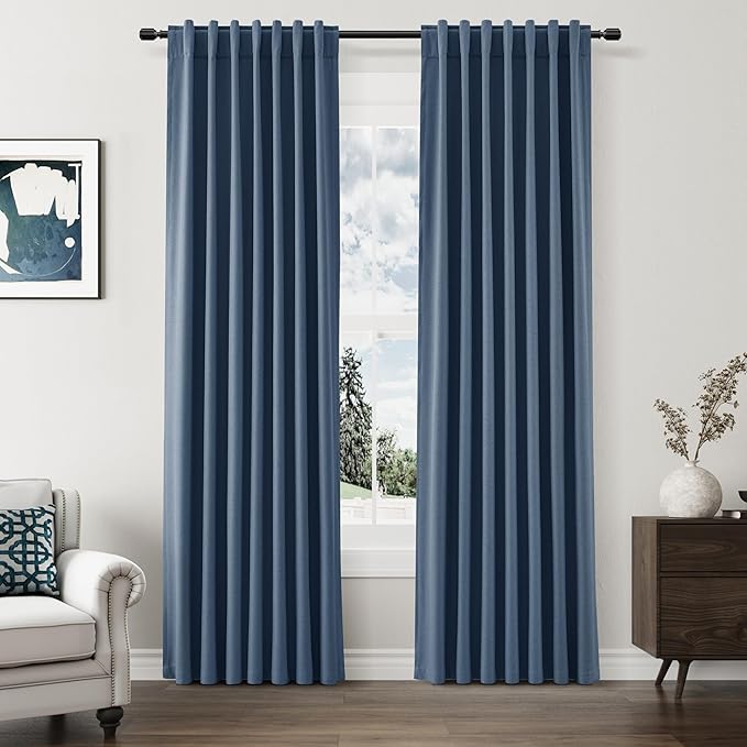 Guken Blackout Curtains 84 Inch Length 2 Panels Set for Living Room Bedroom Back Tab Thermal Insulated 100% Black Out Linen Drapes Room Darkening Window Curtains 84 Inches Long,Denim Blue