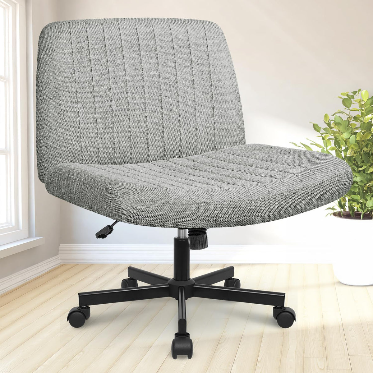 NEO CHAIR Criss Cross Chair with Wheels Home Office Cross Legged Armless Chairs Ergonomic Adjustable Computer Desk Task Wide Seat for Bedroom Vanity Comfy Swivel (Grey)