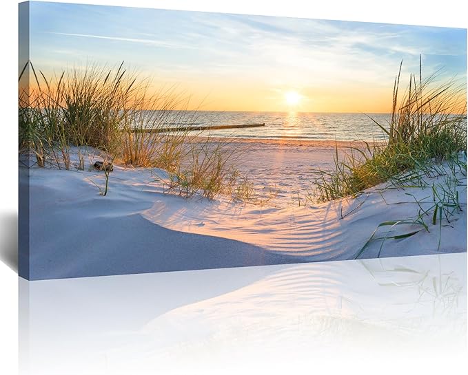 Blue Sun Beach Grass Ocean Landscape Paintings - Large Canvas Wall Art for Living Room, Bedroom, Office - Modern Wall Decor
