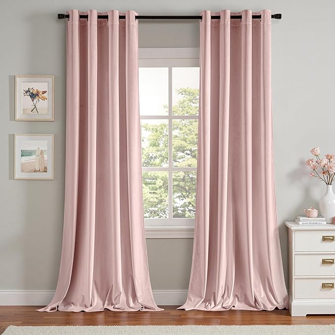 MIULEE Velvet Curtains Baby Pink Elegant Grommet Thermal Insulated Soundproof Room Darkening Curtains/Drapes for Classical Living Room Bedroom Decor 52 x 96 Inch Set of 2