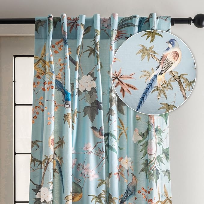 Maison d' Hermine Curtains for Living Room 100% Cotton 84 inch Length One Panel Light Filtering Curtains for Bedroom Windows with Rod and Loop Pockets Drapes (Hokuzai Blue, 50" W x 84" L)