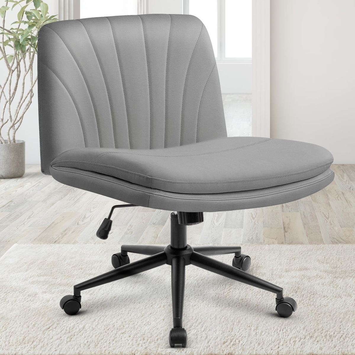 Orange Factory Criss Cross Chair, Wide Leather Vanity Desk Seat, Grey Pu