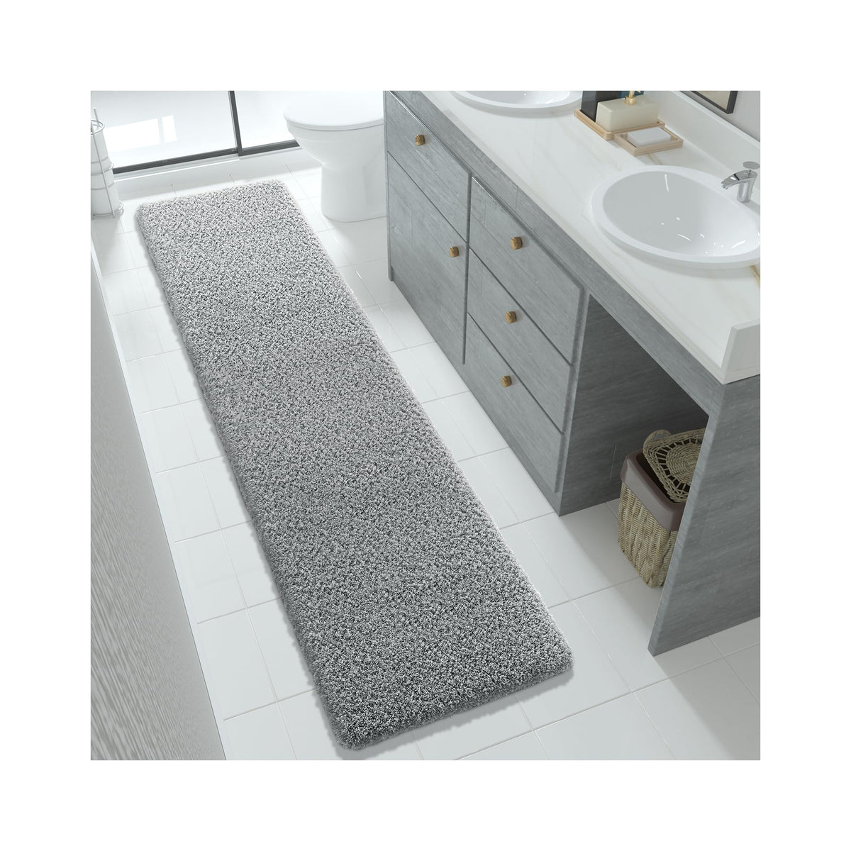 Yimobra Bathroom Runner Rug Non Slip Washable 70x24, Long Bath Mat, Gray