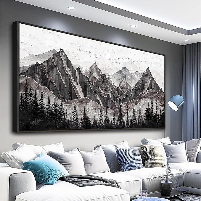 XIGUANGART Abstract Mountain Wall Art for Living Room Black and White Canvas Art Print Painting Watercolour Trees Nature Large Wall Decor Modern Rustic Landscape Picture for Bedroom Office Decorations