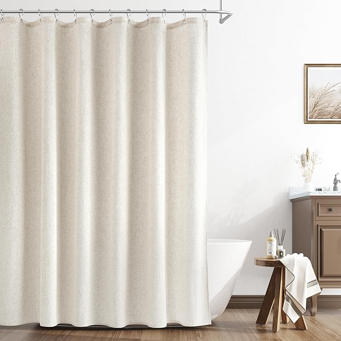 Naturoom 78 Inches Long Shower Curtain,Tall Country Boho Farmhouse Linen Shower Curtains for Bathroom Natural Cloth Weighted Fabric Bath Curtains Liner with Hooks, Beige/Cream, 72x78