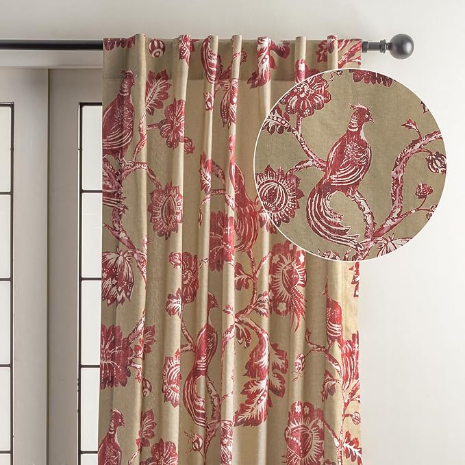 Maison d' Hermine Curtains for Living Room 100% Cotton 124 inch Length One Panel Light Filtering Curtains for Bedroom Windows with Rod and Loop Pockets Drapes (Bowral, 50" W x 124" L)