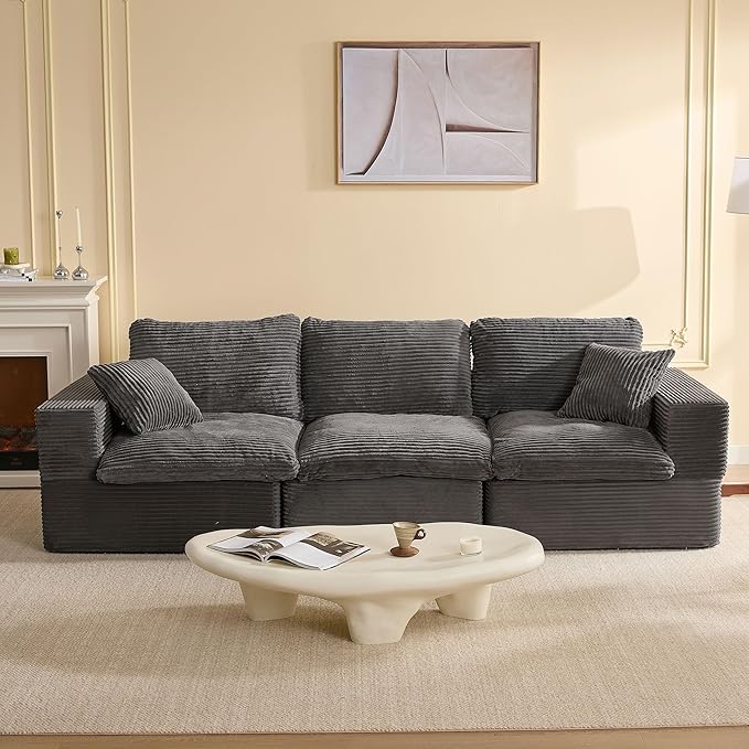 106.3” Sectional Couches for Living Room, Cloud Couch, Modular Sectional Sofa, Convertible Sofas Bed, Deep Seat Sofa, Corduroy, Gray