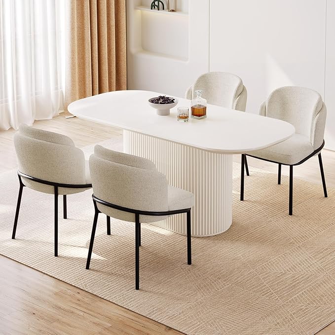 Guyii 5-Piece Oval Dining Table Set, 62.99" Modern Kitchen Table with 4 Chairs, Indoor Rectangular Dining Room Table for Kitchen, Living Room, Cream White
