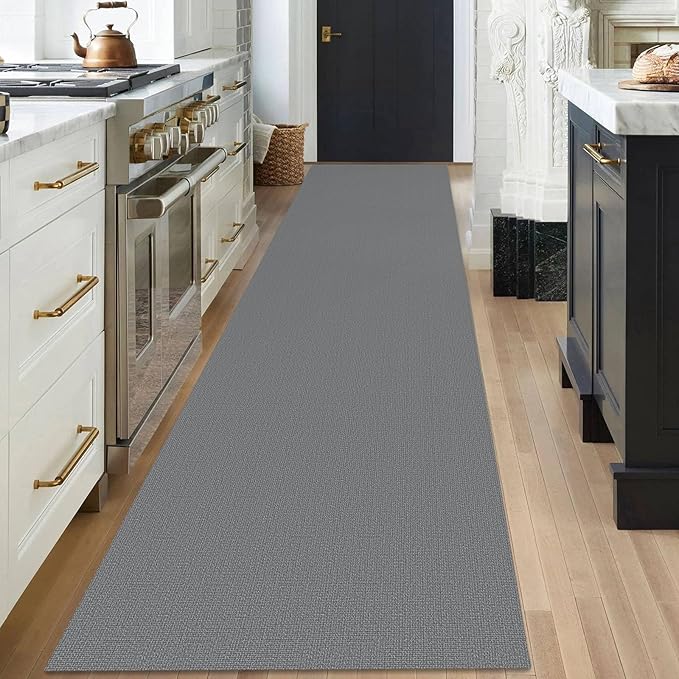 KOZYFLY Washable Runner Rug 3x18 ft Hallway Kitchen Runner Rugs with Rubber Backing Bobo Non Slip Entryway Runner Indoor, Long Carpet Runners for Hall Kitchen Entryway, Grey