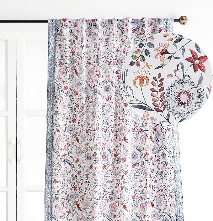 Maison d' Hermine Curtains for Living Room 100% Cotton 108 inch Length One Panel Light Filtering Curtains for Bedroom Windows with Rod and Loop Pockets Drapes (Nellore, 50" W x 108" L)