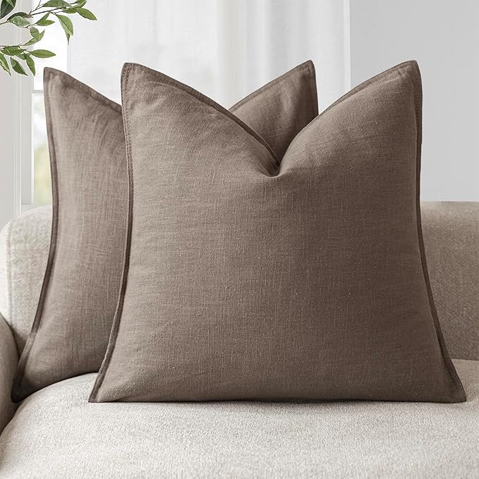 Foindtower Set of 2, Decorative Linen Soild Throw Pillow Covers Soft Accent Euro Cushion Case Farmhouse Neutral Pillowcase for Chair Couch Sofa Bedroom Living Room Home Decor 22 x 22 Inch Light coffee