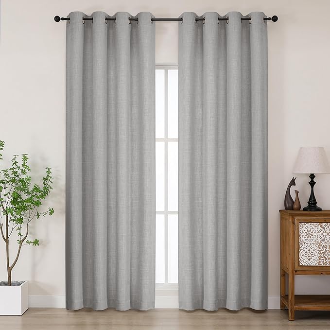 Chyhomenyc Light Grey Curtains 84 Inches Long 2 Panels Set, Light Filtering Faux Linen Textured Soft Airy Window Curtains for Living Room Bedroom, Thick Modern Privacy Grommet Drapes, 50Wx84L, 2PCS