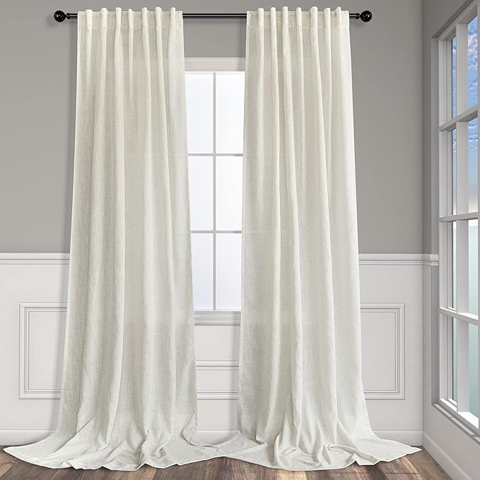 Pitalk Cream Curtains 80 Inch Length for Living Room 2 Panels Back Tab Rustic Modern Farmhouse Privacy Semi Sheer Linen Drapes Pleated Curtains for Bedroom 52x80 Long Curtain Off White Ivory Colored