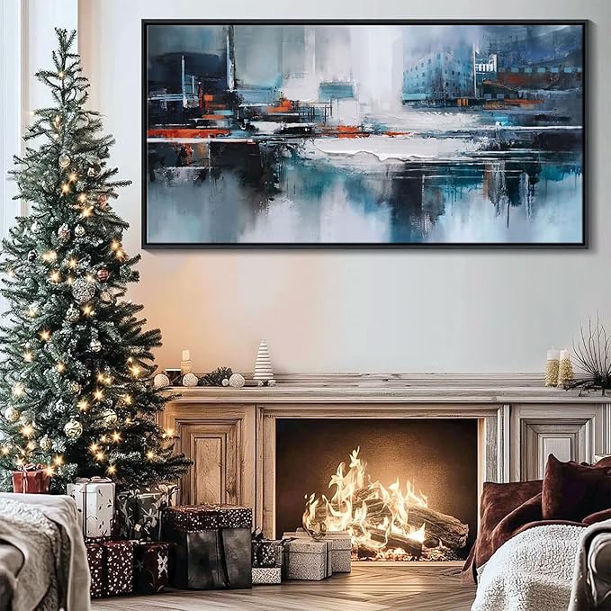 Abstract Wall Art for Living Room - Modern Blue Wall Decor, Large Canvas Artwork, Framed Wall Art Bedroom Pictures, Navy Decor for Above Bed, Contemporary Home Decor 20×40IN