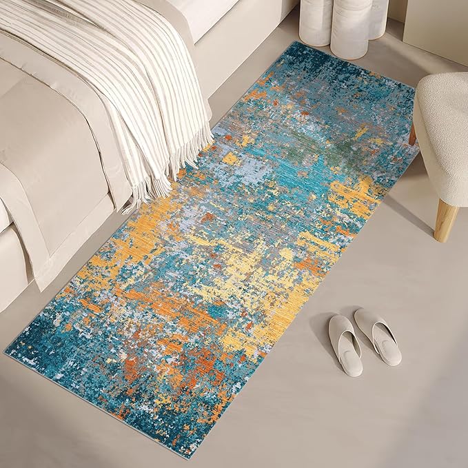 Modern Abstract Runner Rug 2x5 Washable Non Slip Stain Resistant Rug for Bedroom Living Room Non Shedding Low Pile Indoor Floor Cover,Multi Color