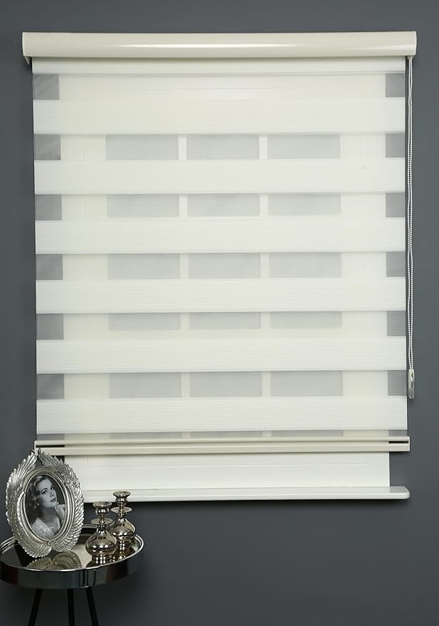 Shadesu Custom Size Zebra Blinds for Windows, 93" W x 72 H, Cream, Dual Layer Free-Stop Zebra Shades, Light Control for Day and Night, Sheer Blinds for Indoor Windows, Bedroom, Kitchen