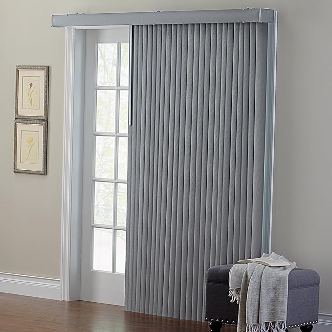 BrylaneHome Embossed Vertical Privacy Slat Blinds - 104" W 84" L, Grey