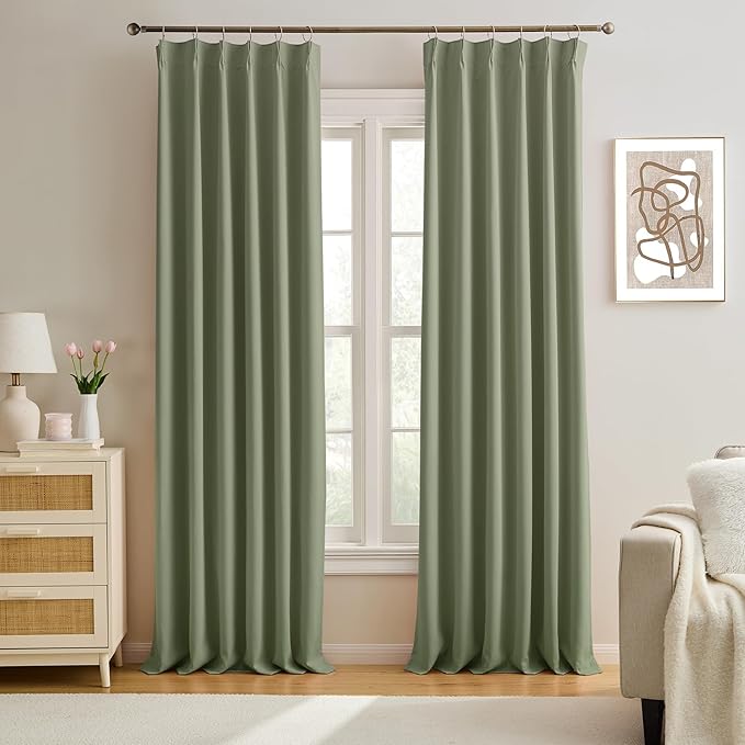 KEQIAOSUOCAI 90 Inch Light Sage Green Eucalyptus Color Blakcout Curtains with Pinch Pleat,Room Darkening Energy Saving Insulated Window Treatments for Bedroom/Closet(2 Panels, 40 x 90 Inch, Sage)