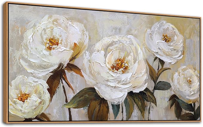 Flower Canvas Wall Art Textured Floral Picture Wall Decor White Large Elegant Painting for Living Room Modern Artwork for Home Decor Pictures for Bedroom Wall Decor 29×58IN