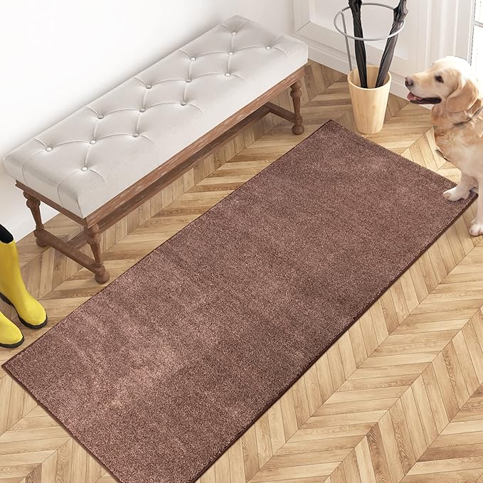 PURRUGS Dirt Trapping Door Mat 24" x 59", Non-Slip Machine Washable Entry Rug, Shoe Scraper, Dog Doormat, Super Absorbent Welcome Mat for Front & Back Door, Muddy Shoes & Paws, Brown-Light Cream